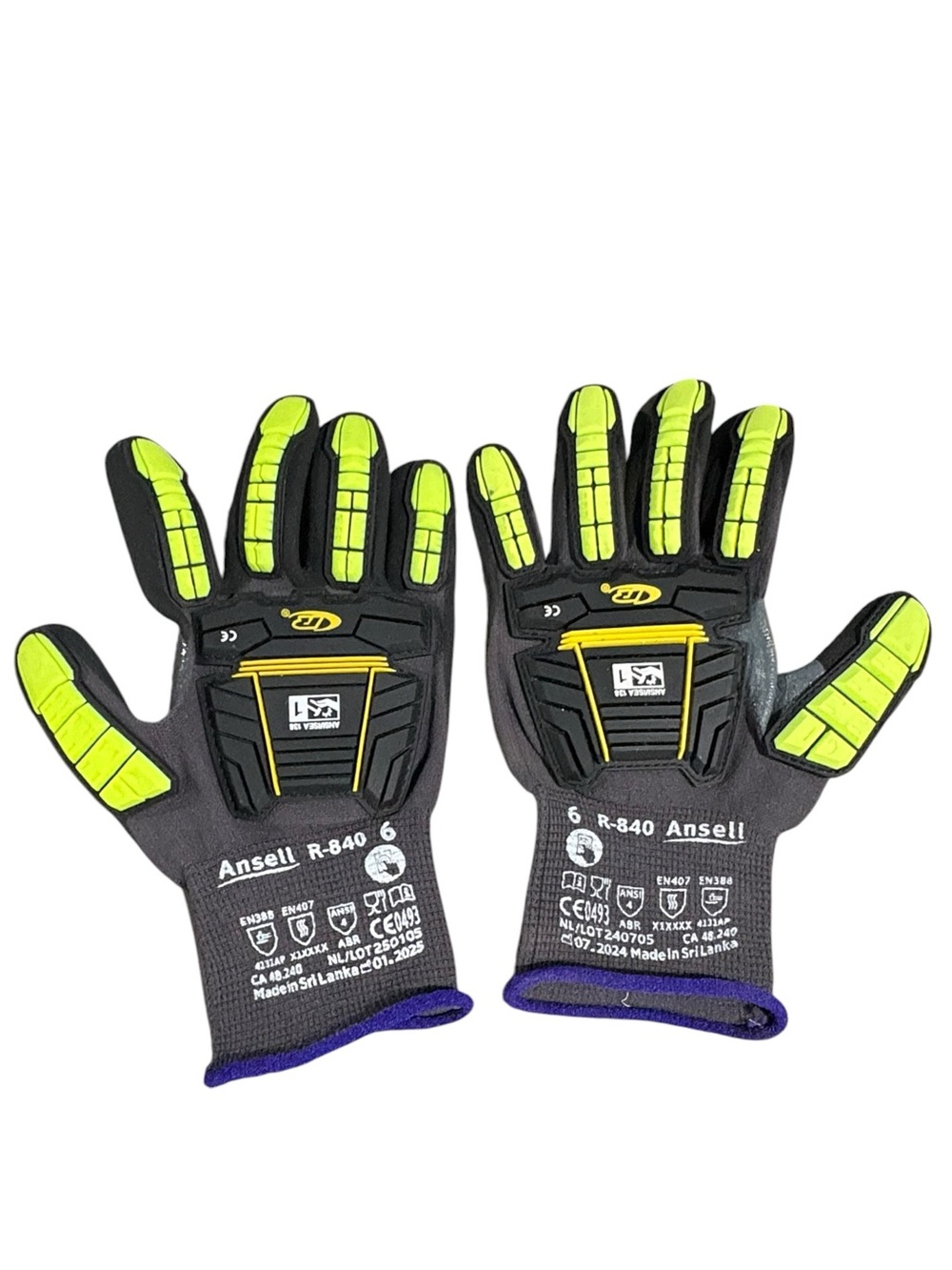 Ansell R-840 High-Vis Impact Work Gloves in Neon Yellow and Black